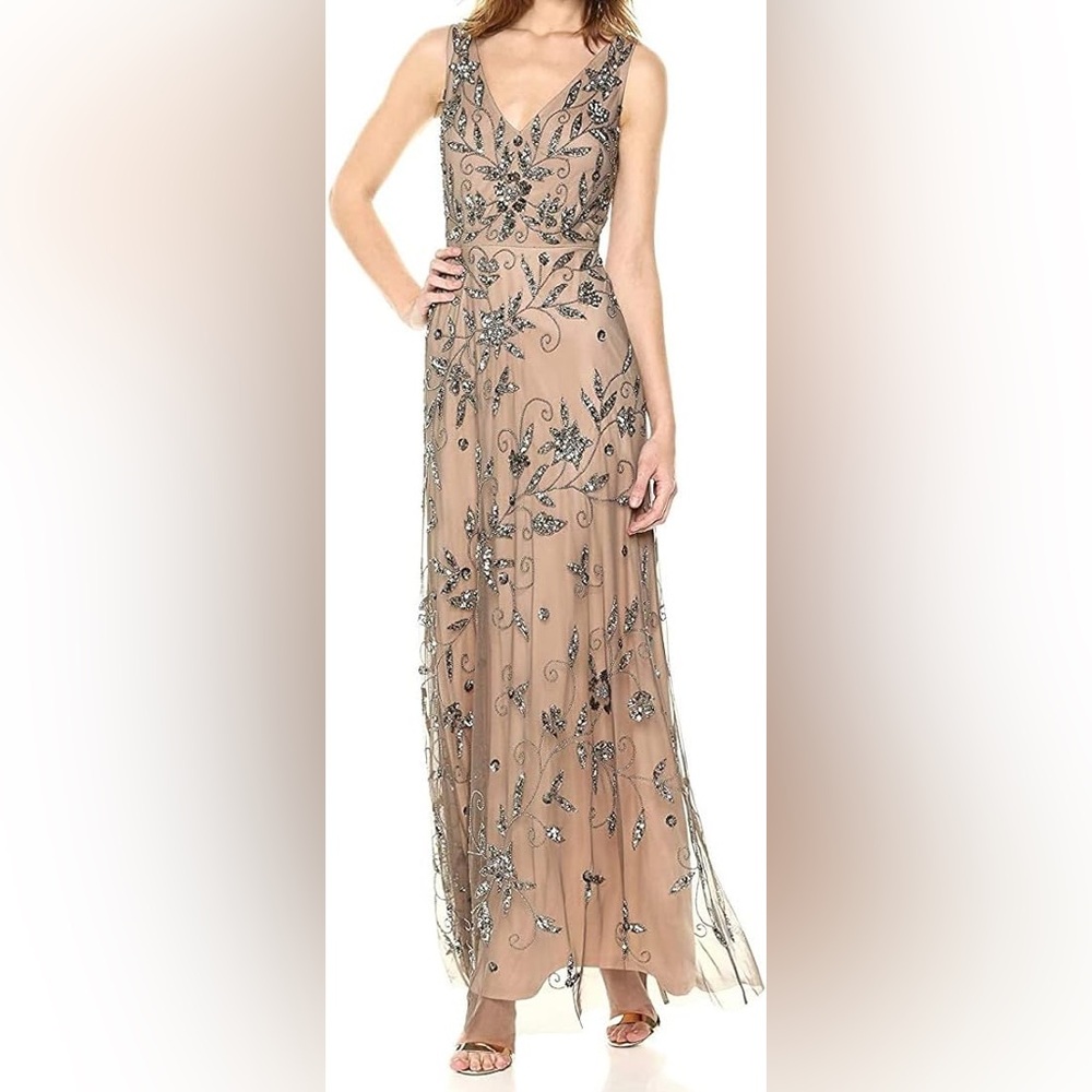 Adrianna Papell Embellished Nude and Silver Wedding Dress